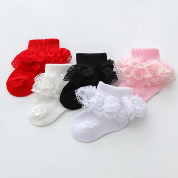 1 Чифт Пролетно-лятната дантелен чорапи на Принцеса за момиченца, Памучни Обикновена Чорапи за 6-12 месеца, Къси Чорапи за Новородени
