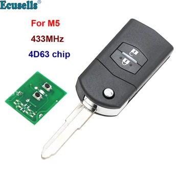 2 бутона Flip Дистанционно ключодържател 433 Mhz с чип 4D63 За M5 Mazda 5