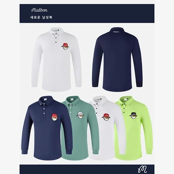 2022 Есенно-зимна Мъжка Тениска за голф с Дълъг Ръкав, Благородна Корея, Тънка Топла Антифрикционная Спортни и Ежедневни Мъжки t-shirt