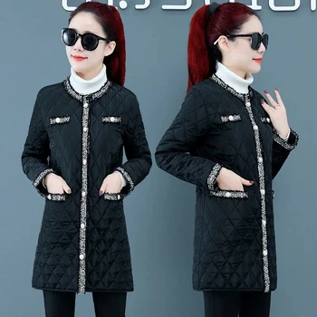 2022 зима, нов стил, лесен и коварен стеганое палто със средна дължина, дамски универсална стеганая яке с подплата, за самоусъвършенстване, дамски A780