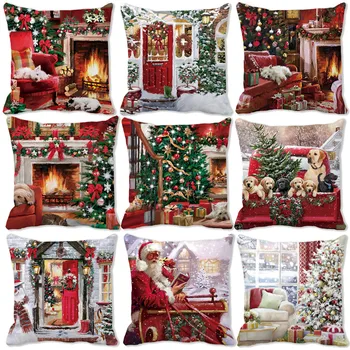 2023 Коледна Коледна Калъфка Червена Коледна Елха Възглавница С Снеговиком Декоративна Калъфка Cojines Decorativos Para Sofá