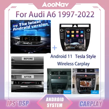 Android 11 Автомобилен Мултимедиен Стерео За Audi A6 1997-2020 Безжичен Carplay Android Автомобил Tesla Стил Екран WIFI GPS LCD Дисплей Инструмент
