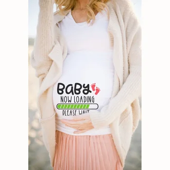 Baby Is Loading/ Лятна Тениска за Бременни със забавни Анимационни принтом, Потници, Облекло за Бременни, по-Големи Размери, Тениски за Бременни с Къс Ръкав