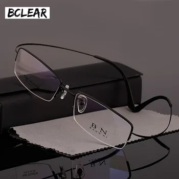 BCLEAR Мъжки бизнес очила от чист титан с полукадровой рамки, оптични очила ultralight comfort B, титанов очила T9279