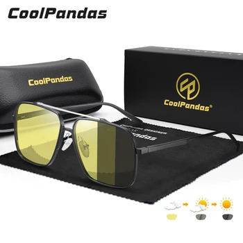 CoolPandas Мъжки Фотохромичните Поляризирани Слънчеви Очила Алуминиеви Квадратни Слънчеви Очила с UV400 Мъжки слънчеви Очила За Шофиране Oculos De Sol Masculino
