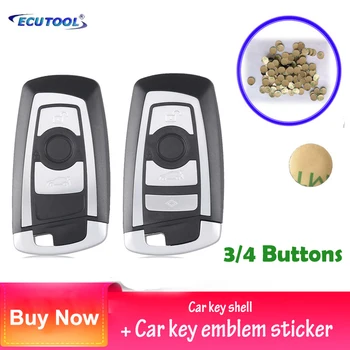 ECUTOOL Shell Key За BMW Remote + Метална Емблема на Стикер 11 мм Алуминиева Кръгла Лого 3/4 Бутона Keyless Shell За BMW 5 Серия 7