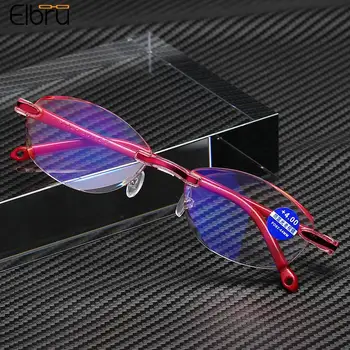 Elbru Реколта Очила за четене Без рамки, с Анти-синя светлина, ултра-леки TR90, Дамски Очила за далекогледство, Унисекс, Диоптър от 0 до + 4,0