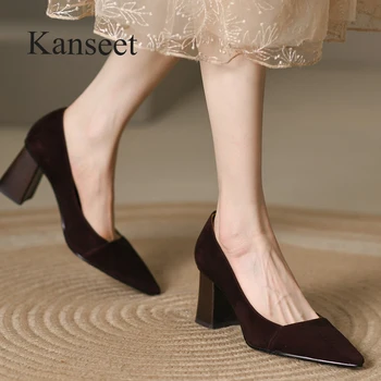 Kanseet/новост 2022 г.; женски обувки-лодка; пролетни елегантни детски велурени обувки с остри пръсти, за ръчна Работа, без закопчалка на висок ток 6,5 см; дамски обувки