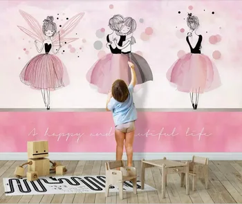 Nordic ins розова балетна момиче на фона на стената на детската стая
