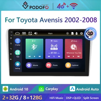 Podofo Android10 4G WiFi 8 + 128 г Радиото в автомобила На Toyota Avensis 2002-2008 Carplay Стерео Авторадио Плеър Hi-Fi Музика Ai Глас