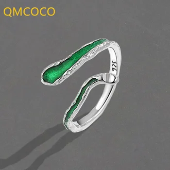 QMCOCO Нов INS Ефектен Дизайн Лесен Пънк Зелена Капка Глазура Нередовни Показалеца Пръстен Сребърен Цвят Жената Подаръци За Рожден Ден