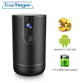TouYinger K3 DLP мини проектор Android 7,1 2G + 16G Активен 3D 8000 mah Батерия USB WIFI Поддръжка на 1080P, 4K видео домашен проектор на открито