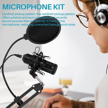 USB Streaming Podcast Pc Микрофон Професионален Студиен Кардиоидный Кондензаторен Микрофон Комплект със Звукова Карта и Стрелка Лост за Въздействие Филтър