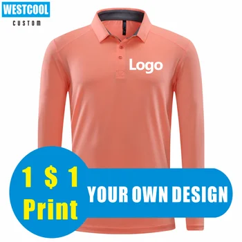WESTCOOL 7 Цвята, Поло Риза с Дълги Ръкави, Индивидуален Лого, Команден Марка, Бродерия, Личен Дизайн, Текст, Мода, Спорт, Бързосъхнеща