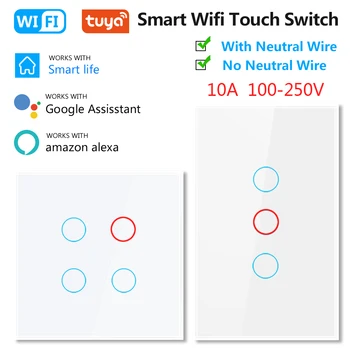 WiFi Интелигентен превключвател за Такт Не се изисква Неутрален проводник 1/2/3/4 Бандата на ЕС, САЩ Smart Life за Sasha APP Control Алекса Google Home 220 и 110 В