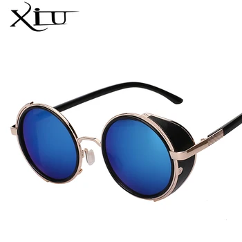 XIU слънчеви очила steampunk мъжки слънчеви очила ретро реколта кръгли метални слънчеви очила маркови и дизайнерски очила с UV400