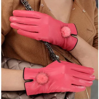 ZDFURS * Ръкавици от естествена кожа, Дамски Топли Модерен Зимни Дамски Топли Ръкавици За Ръце С Топка От естествена Кожа на Норка