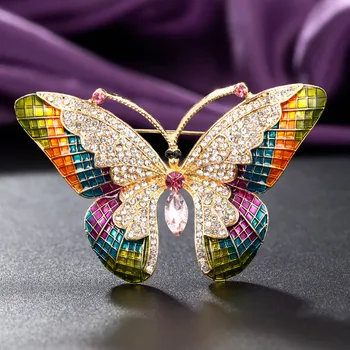 Zlxgirl бижута добро качество цветни емайлирани брошки-пеперуди бижута за жени сватбени подаръци Златист цвят Crystal шал игли