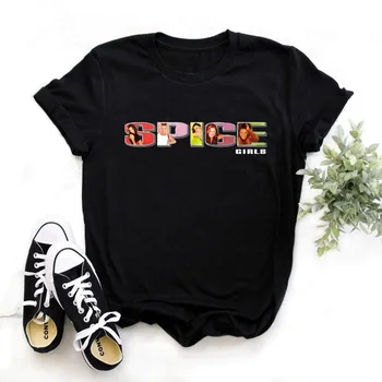 Дамски Тениски Spice Girls, Лятото на 2022, Бяла Тениска Дамска Риза в стил харадзюку, Camisetas Mujer, Дамски Тениски, Потници