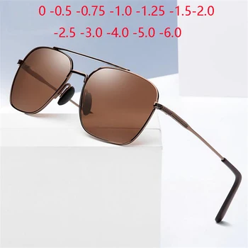 Двухлучевые Слънчеви Очила Пилот, Мъжки Поляризирани Метални Лещи за Късогледство с антирефлексно покритие, Квадратни Слънчеви очила по рецепта, Мъжки 0 -0,5 -0,75 -6,0