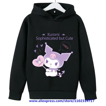 Детски Блузи с качулка на Hello Kitty Kuromi за момичета, Блузи с дълъг Ръкав, Детски Пролетно-есенни Ежедневни Блузи с качулка и анимационни герои от 3 до 14 години