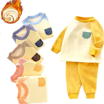 Детски Пижами, Комплекти, дрехи за деца, плътна Облекло За сън от Памук За по-Малките момчета/Момичета, Спортни Връхни дрехи, Костюми, 2 броя, на възраст 0-4 години