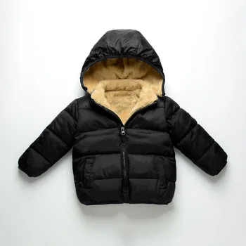 Есенно-зимния ново стилно однотонное памучно детско кашемировое утолщенное плюшевое палто с качулка за момчета и момичета