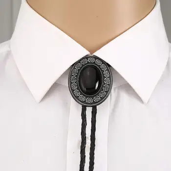 Естествен камък сребърен цвете боло вратовръзка за мъжете каубой западна овчарка кожено въже вратовръзка от с сплав