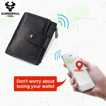 Интелигентен Дизайн на Чантата За Мъже От Естествена Кожа, Аларма, GPS Карти, Анти-Загубени Интелигентна Bluetooth Портфейли, Нов кратък Тънък Портфейл За Монети
