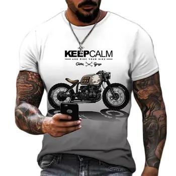 Класически Мотоциклети ризи Vntage с графичен Дизайн, Нова Мъжки Градинска дрехи, Дрехи Големи размери, Индивидуалност, Свободни и Удобни, С Къс Ръкав И Кръгло Деколте
