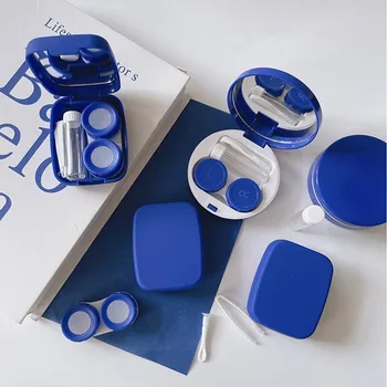 Кутия За Контактни Лещи Pure Blue Beauty Проста Ins Матова Повърхност, Матова Текстура Кутия За Партньори На Контактни Лещи Кутия За Хранене Кутия За Съхранение