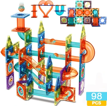 Магнитни Строителни Плочки 3D Строителни Блокове Строителен Набор от Мрамор Тичат Магнитни Блокчета за Деца STEM Играчките За Ранно Обучение Gif