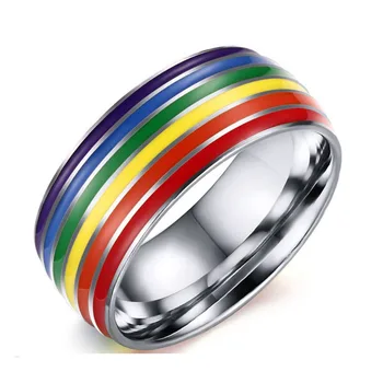 мода 8 мм широки, големи пръстени за мъже жени 316L неръждаема стомана дъга бижута-Годежни пръстени