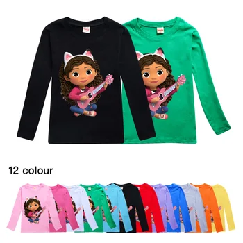 Модни дрехи за куклата къща Габби с герои от анимационни филми, Детски Сладка тениска с изображение на Котки Габби, Блузи с дълъг ръкав за малки момчета, Тениска за момиченца от 2 до 16 години
