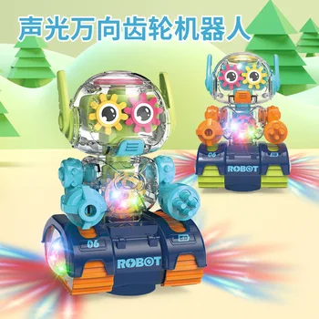 Нов Въртящ Се На 360 ° Робот Електрически Прозрачен Шестеренчатый Робот Универсално Колело Музикален Светлина Играчки За Момчета И Момичета, Подаръци За Рожден Ден