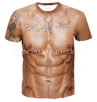 Нова Тениска За Фитнес, Изкуствена Кожа на Тялото, Тениски с 3D Принтом, Мъжки И Дамски Модни Улични Тениски, Ежедневни Блузи С Къс Ръкав И Татуировки