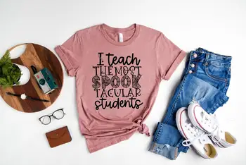 Риза за учител на Хелоуин, аз преподавам на повечето ученици, ризи на Хелоуин за учители, празнични ризи за учители, 100% памук, готическия харадзюку