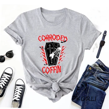 Тениска Corroded Coffin Band, Женски Забавни Тениски Еди Munsons Band, Летни Памучни Тениски в Стил Харадзюку с Къс Ръкав и Графичен Дизайн