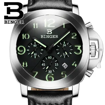 Швейцарските луксозни Маркови Мъжки часовници BINGER, Кварцов Мъжки Часовник, Многофункционални военни Светлинен часовник с Хронометър, часовници за Водолаза B9015-1