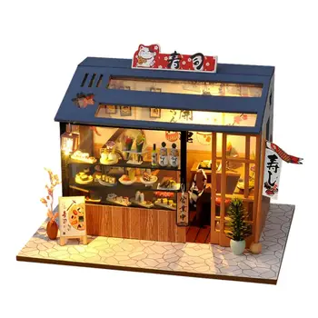 Японски Куклен Дом Миниатюрен САМ Куклена Къща Моделиране на Суши Магазин Модел Играчки, Дървени Мебели Детска Играчка Кукла Аксесоари