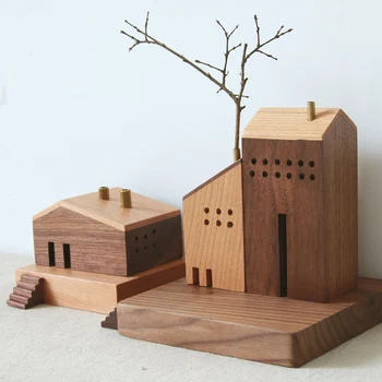 Японски Стил Малка Къща Кадилница за Тамян Творчески Дървени Миниатюри Подарък Ароматни Дифузер за Декорация на Дома Ръчно Занаят