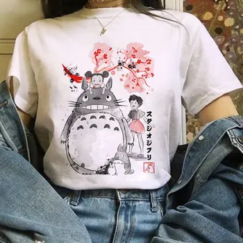 2021 Женска Тениска Totoro Studio Ghibli Harajuku Kawaii Негабаритная Тениска Ежедневни тениска с Къс Ръкав Аниме Върховете Женска Тениска